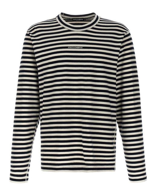 Dolce & Gabbana Black T-Shirt With Stripe Pattern for men