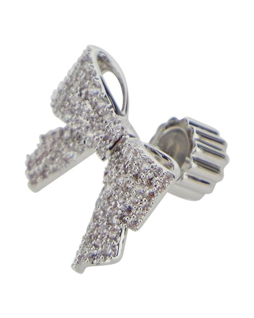 YVMIN X SHUSHU TONG Gray Metallic Earings With All-Over Gemstone Embellishments And Bow Design