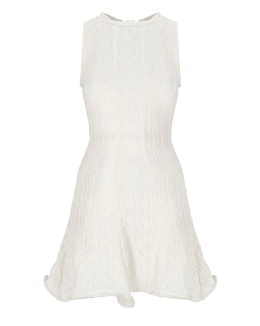 MSGM White Crinkled Cotton Blend Short Dress