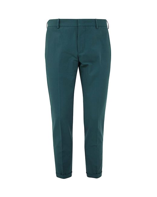 PT Torino Green Flat Front Trousers With Ergonomic Pockets for men