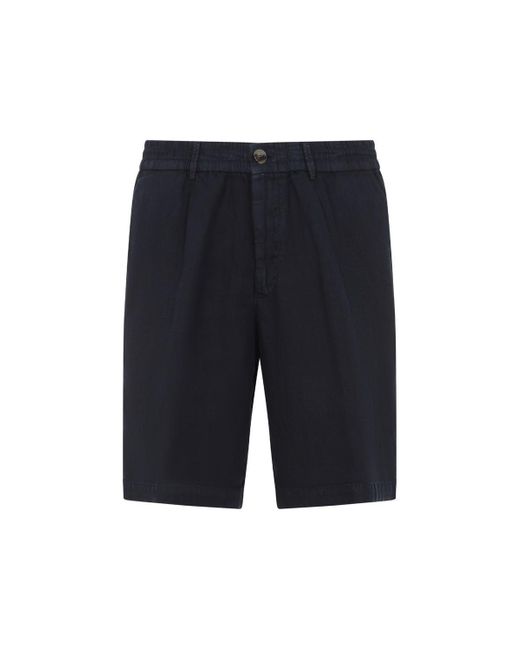Brunello Cucinelli Blue Relaxed Fit Linen Bermudas For for men