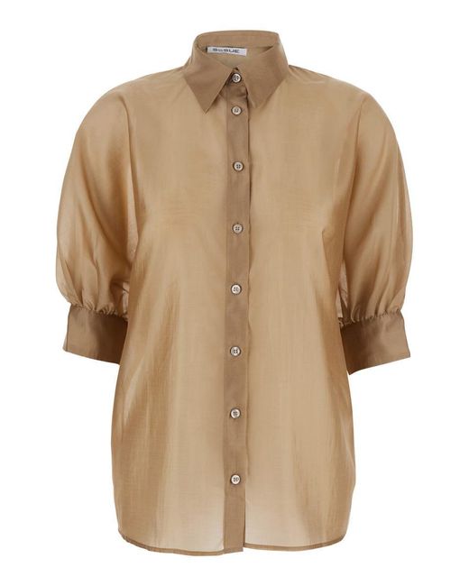 SOSUE Natural 'Antonia' Colored Blouse With Classic Collar And Front Closure With Buttons
