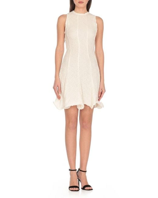 MSGM White Crinkled Cotton Blend Short Dress