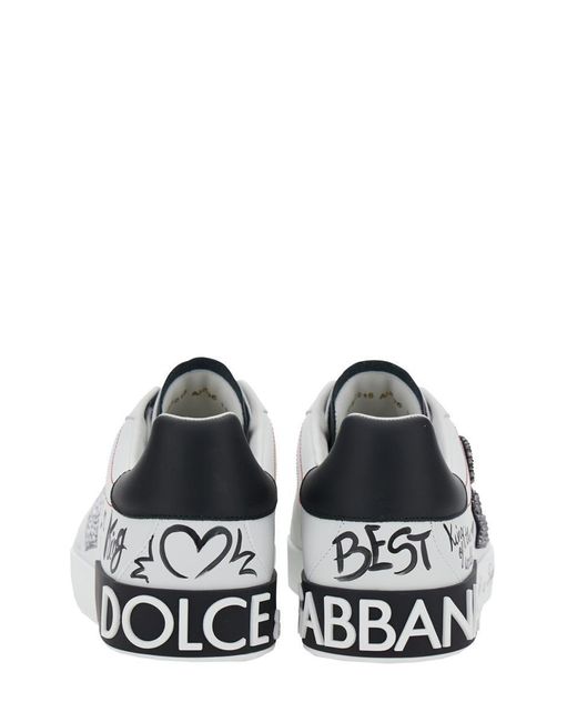 Dolce & Gabbana White Low Top Sneakers With Logo Patch On The Tongue And All-Over Print for men