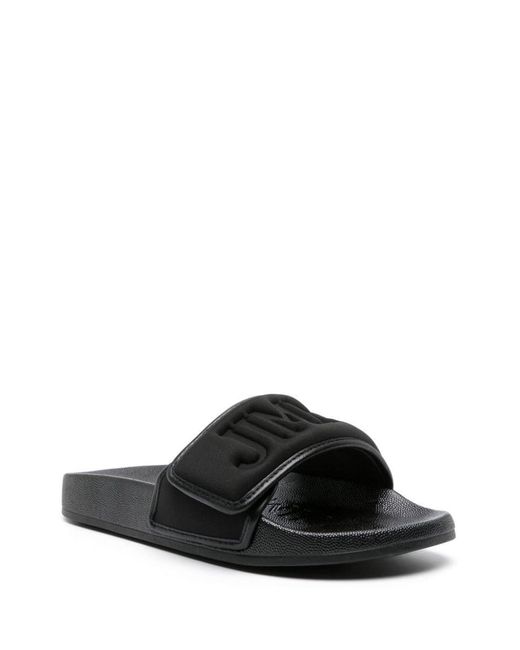 Jimmy Choo Black Fitz/F Leather Pool Slippers Sandal