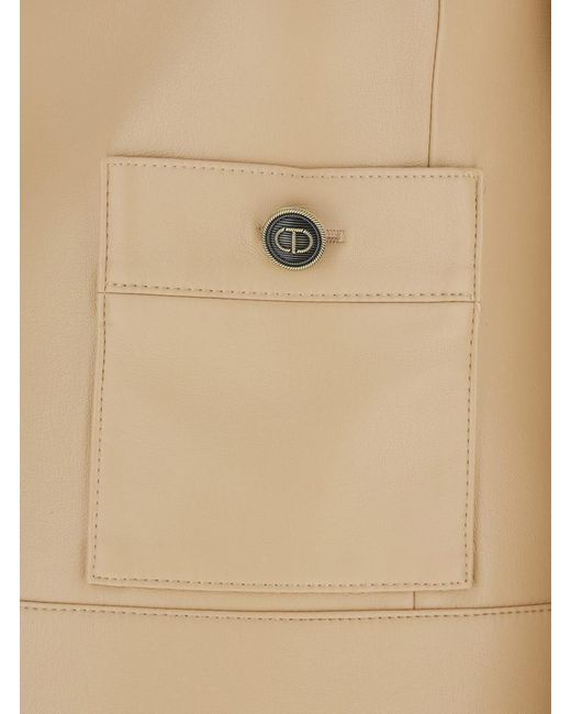 Twinset Natural Crewneck Jacket With Logo Buttons