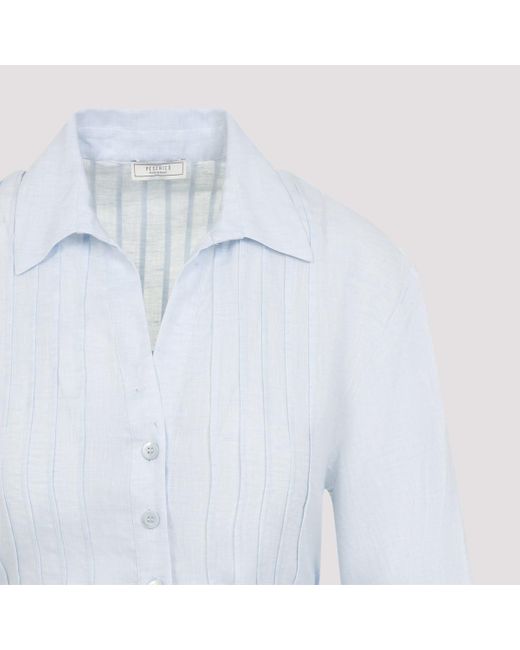 Peserico Blue Light Linen Chemisier Midi Dress