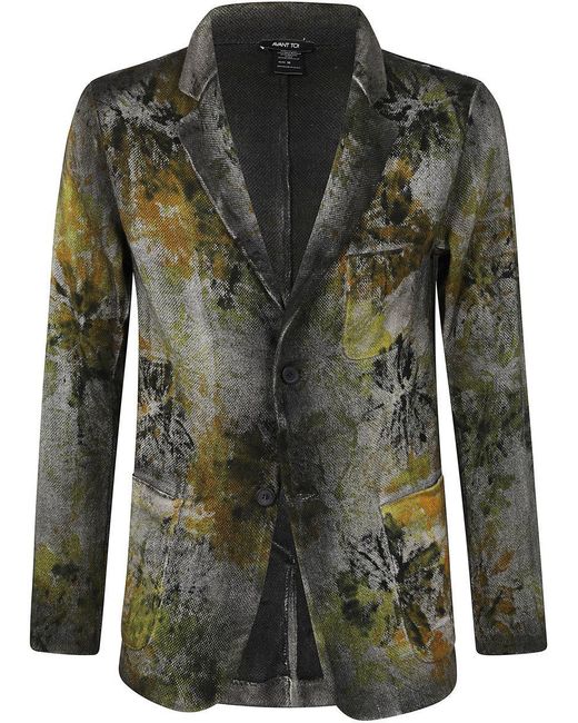 Avant Toi Green Hand Painted Micro Mat Stitch Rever Jacket With Patch Pocket for men