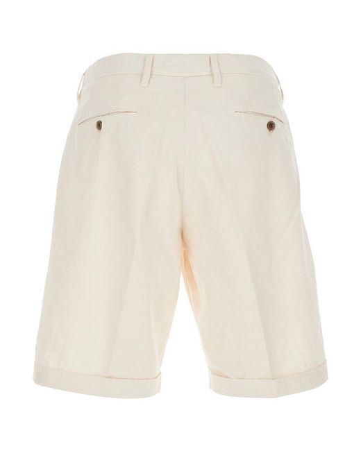 Myths White Bermuda Pants With Pences And Turn-Up Hem for men