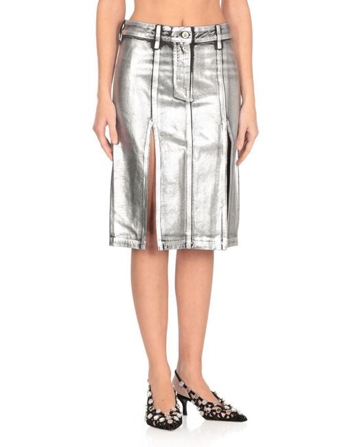 The Attico White Shiny Cotton Midi Skirt With Structured Silhouette