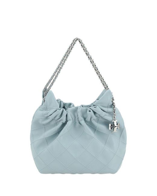 Tory Burch Blue 'Fleming' Shoulder Bag With Chain-Link Shoulder Strap And Double T Motif