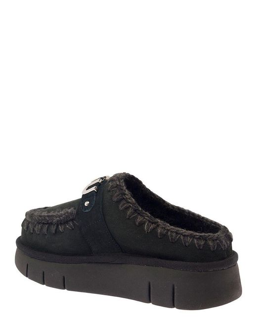 Mou Black 'Bounce' Mules With Logo Lettering And Open Rear