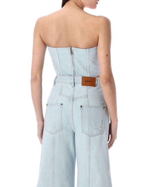 ROTATE BIRGER CHRISTENSEN Blue Denim Cropped Stud Top