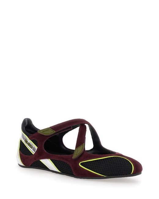 The Attico Black 'Nomad' Bordeaux Ballet Shoes With Criss-Crossed Straps And Mesh Panels