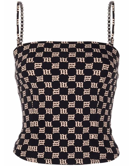 M I S B H V Black Fitted Crop Top With Straps