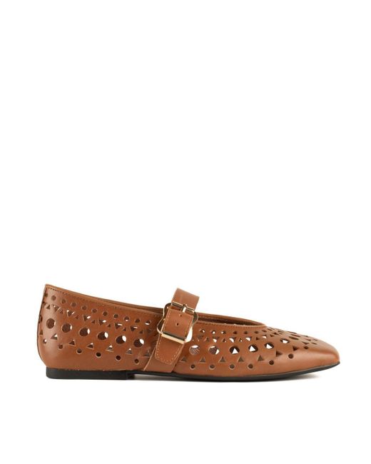 Ash Brown Ballerina With Perforated Leather Upper