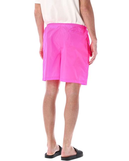 Palm Angels Pink Curved Logo Swim Shorts for men