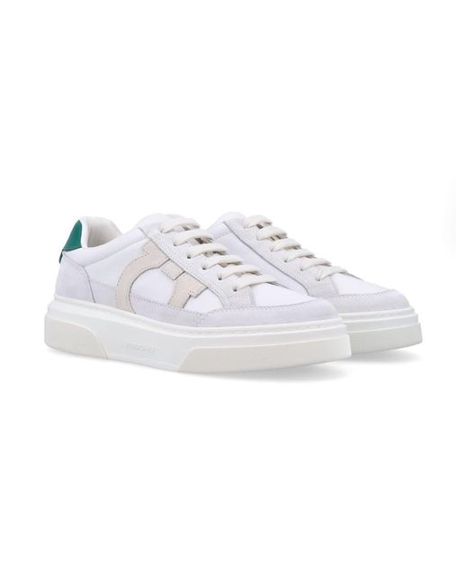 Ferragamo White Low Cut Sneaker With Gancini Outline for men