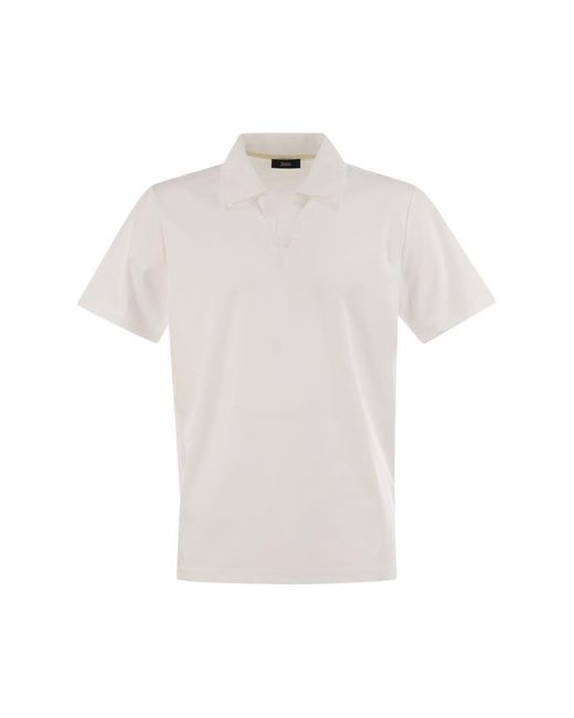 Herno White Cotton Buttonless Polo Shirt for men