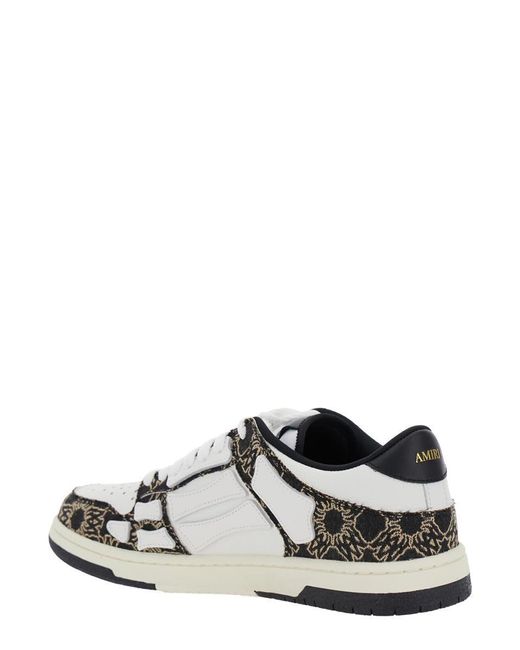 Amiri White 'Skel Top Low' Sneaker With Skeleton Applications And All-Over Logo Print for men