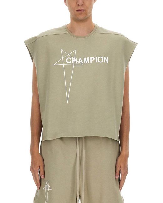 Rick Owens X Champion Green Cropped Micro Tatlin T-Shirt for men