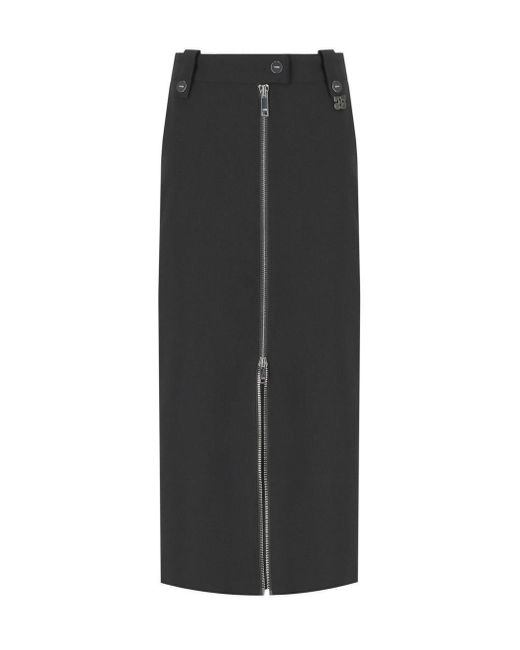 Ganni Black Crepe Midi Skirt