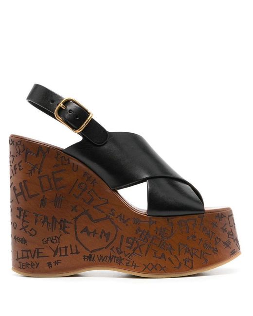 Chloé Brown Maxime Wedge Sandals Shoes