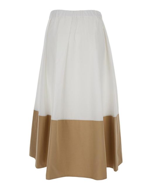 Antonelli White Skirt With Elastic Waist And Contrasting Bottom Part