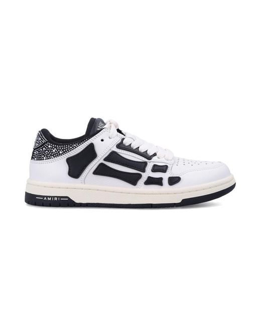 Amiri White Crystal Satin Skel Top Low Sneakers