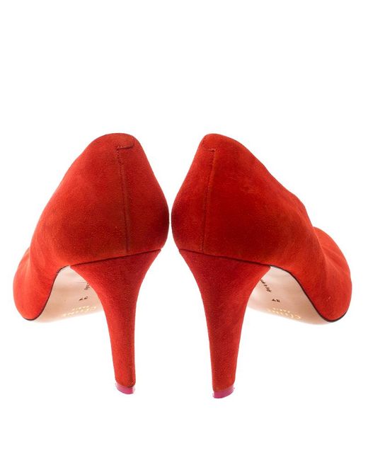 coral suede pumps