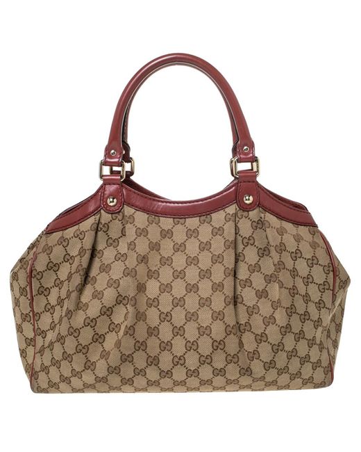 Gucci Beige/brown GG Canvas And Leather Medium Sukey Tote in Natural - Lyst