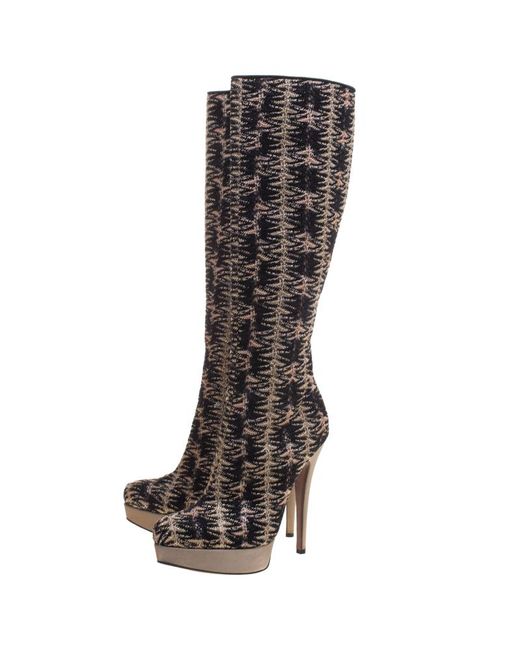 black fabric knee high boots