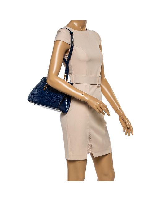 Tory Burch Blue Crocodile Embossed Leather Lee Radziwill Top Handle Bag - Lyst