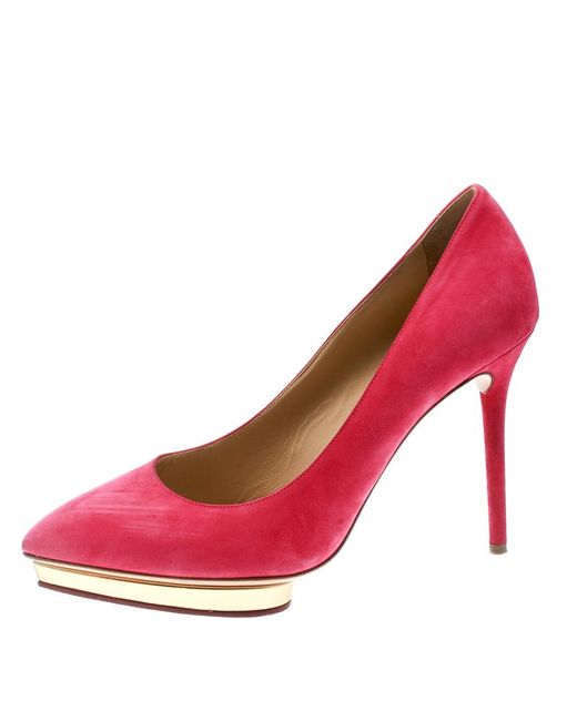 Charlotte Olympia Pink Suede Dotty Platform Pumps Size 39.5 - Lyst