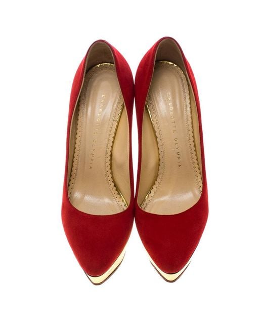 Charlotte Olympia Red Suede Dolly Platform Pumps Size 36.5 - Save 54% ...
