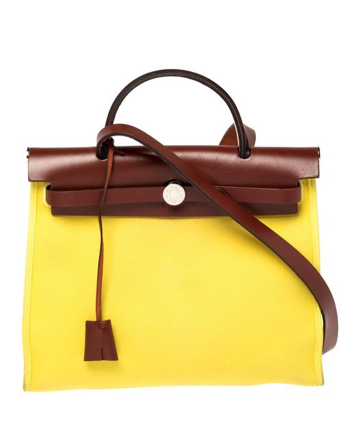 Hermès Lime/rouge Canvas And Leather Herbag Zip 31 Bag in Yellow - Lyst