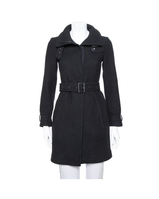Burberry Brit Black Wool Belted Rushworth Mid Length Coat - Lyst