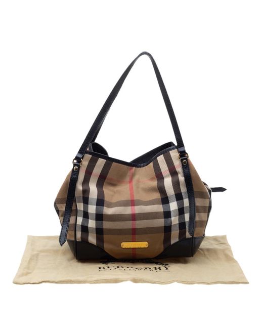 Burberry Beige/burgundy Haymarket Check Coated Canvas And Leather Small Canterbury Tote in ...