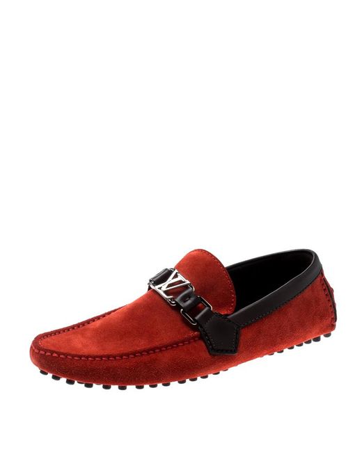 Louis Vuitton Red/dark Brown Suede And Leather Hockenheim Loafers Size 39.5 for Men - Lyst