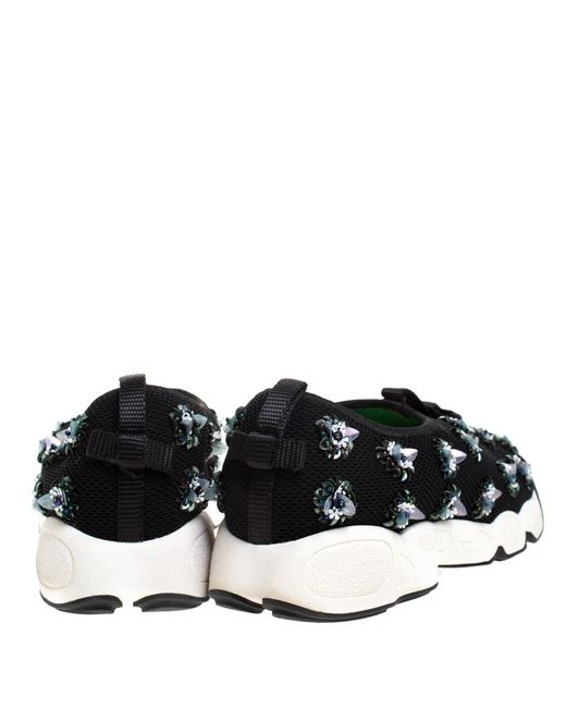 Dior Leather Black Floral Embellished Mesh Fusion Slip On Sneakers Size