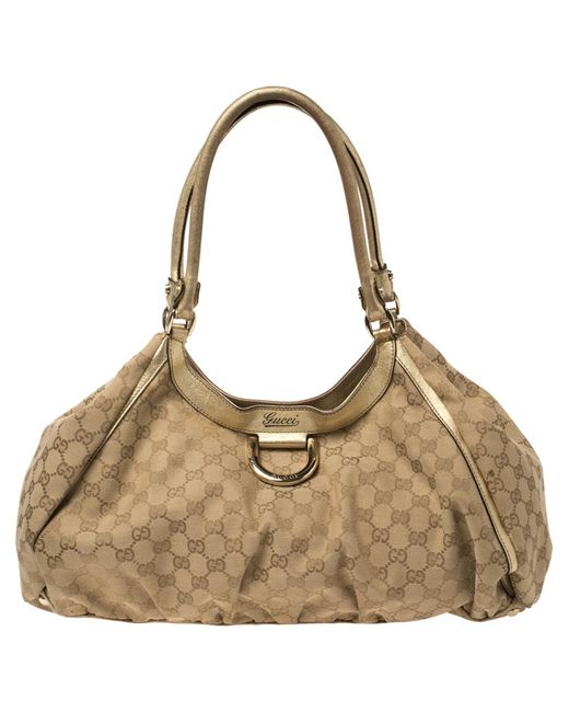 Gucci Beige/gold GG Canvas And Leather Large D Ring Shoulder Bag in Natural - Lyst