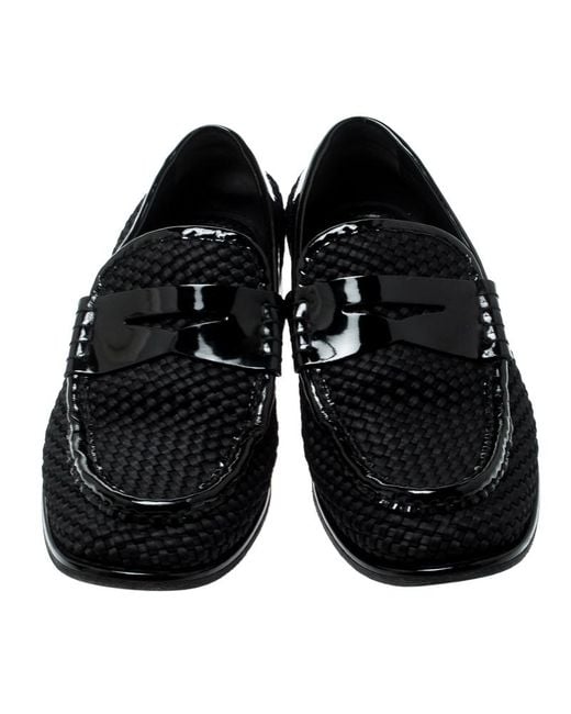 Louis Vuitton Black Patent Leather And Woven Satin Penny Slip On Loafers Size 40 for Men - Lyst