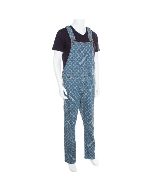 Louis Vuitton Cotton X Supreme Indigo Monogram Jacquard Denim Overalls S in Blue for Men - Save ...