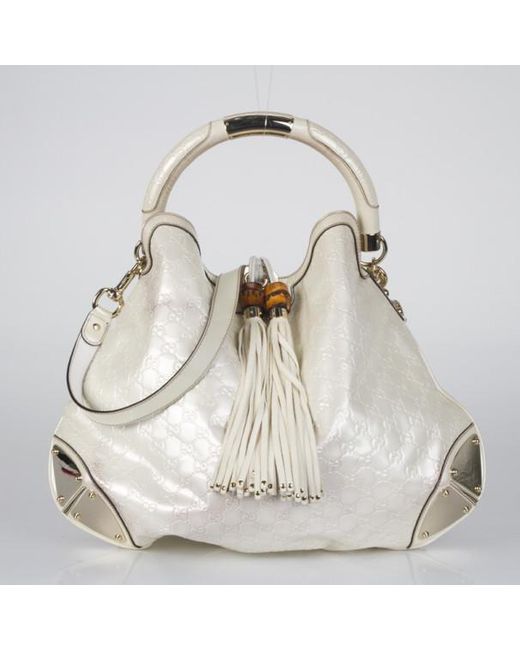 Gucci Large Indy In White Patent Ssima Leather - Lyst