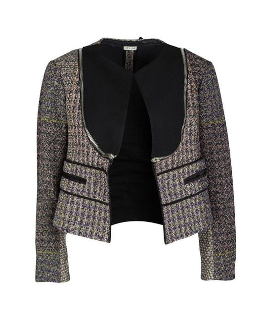 Céline Multicolor Wool Zip Detail Crop Jacket M in Black - Lyst