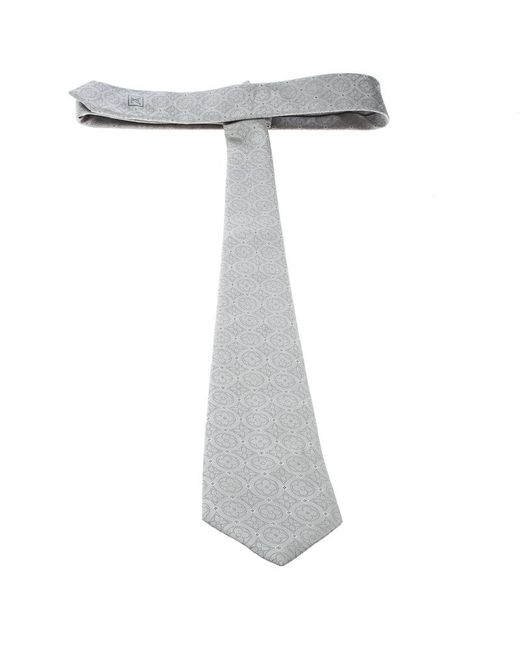 Louis Vuitton Grey Logo Embroidered Silk Quatrefoil Jacquard Tie in Gray for Men - Lyst