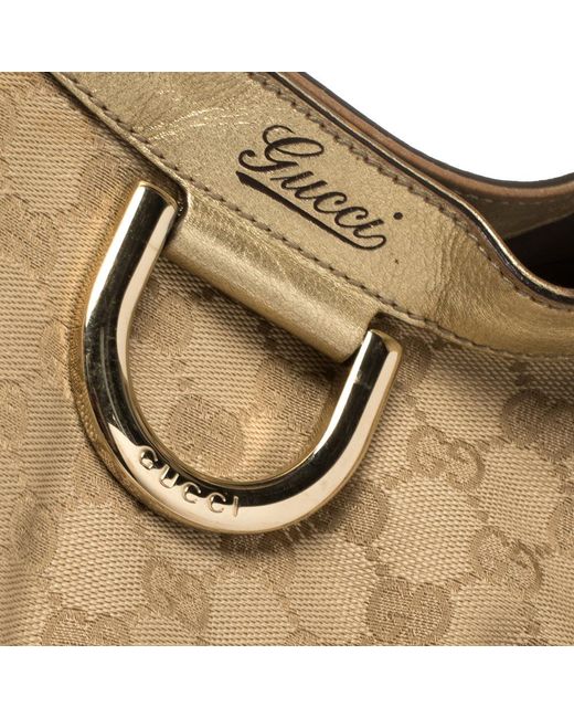 Gucci Beige/gold GG Canvas And Leather Large D Ring Shoulder Bag in Natural - Lyst