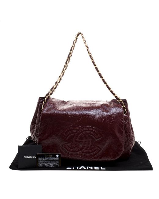 Women S Purple Burgundy Quilted Detail Patent Leather Timeless Accordion Flap Bag