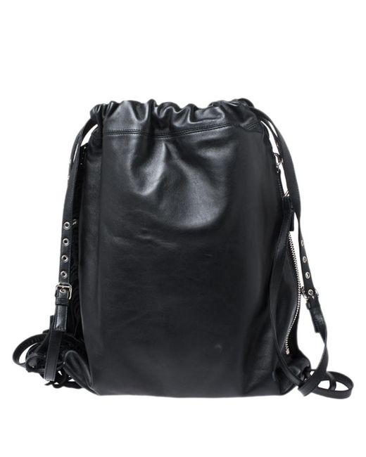 black leather fringe backpack