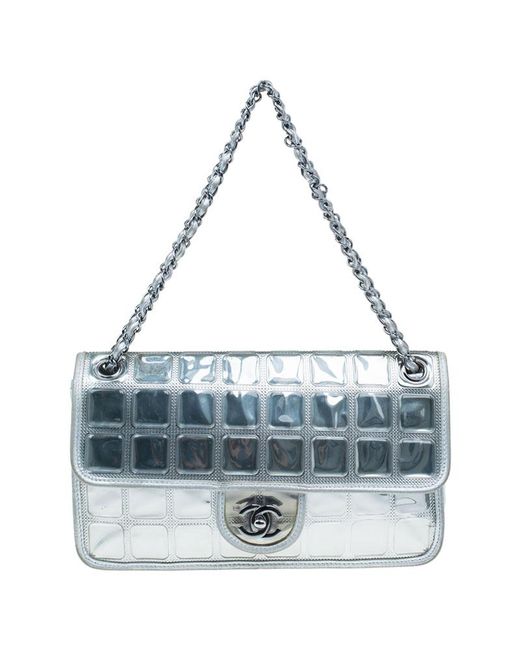 Women S Metallic Silver Leather Ice Cube Limited Edition Flap Bag